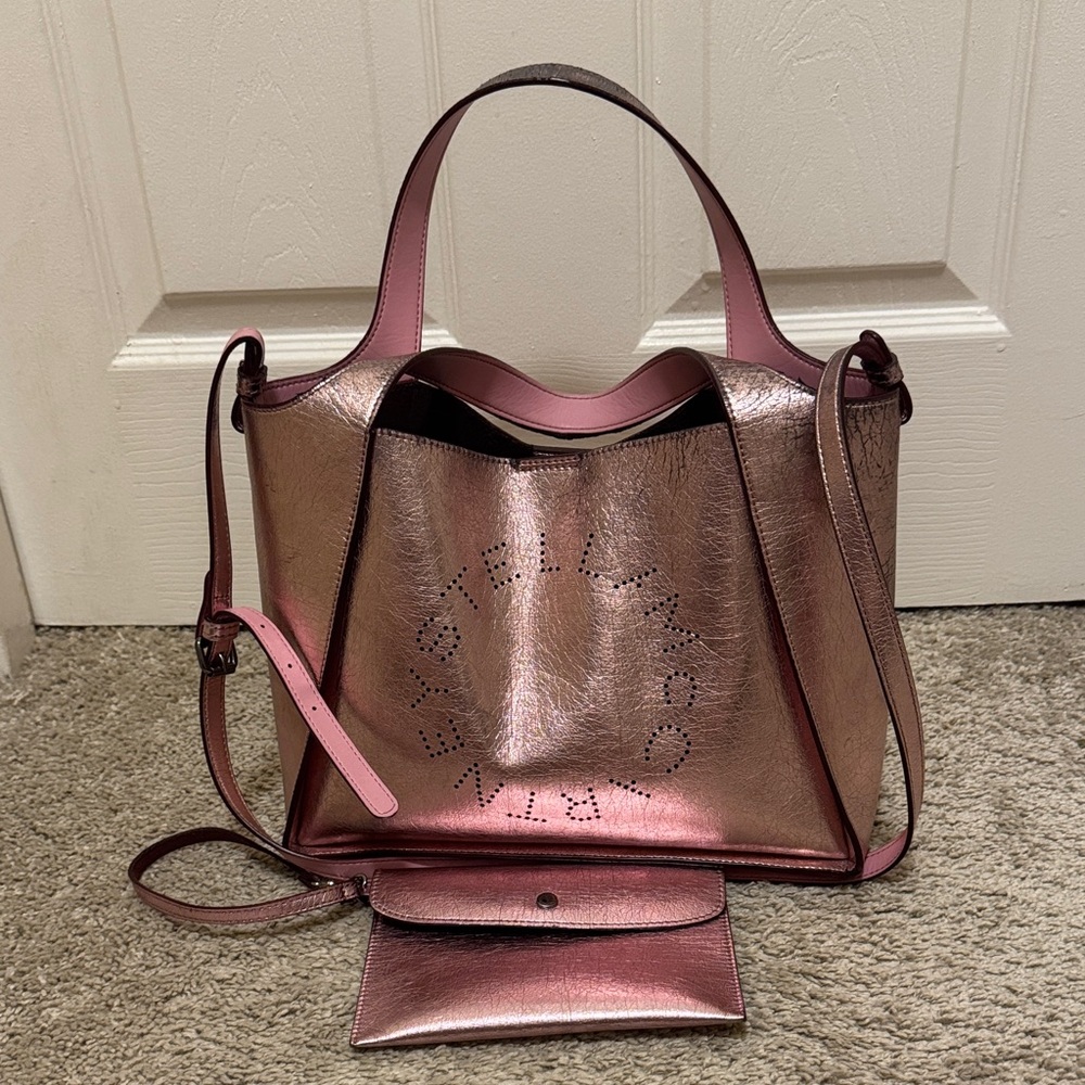 Authentic Stella Mccartney Metallic Pink Tote Bag with Wallet